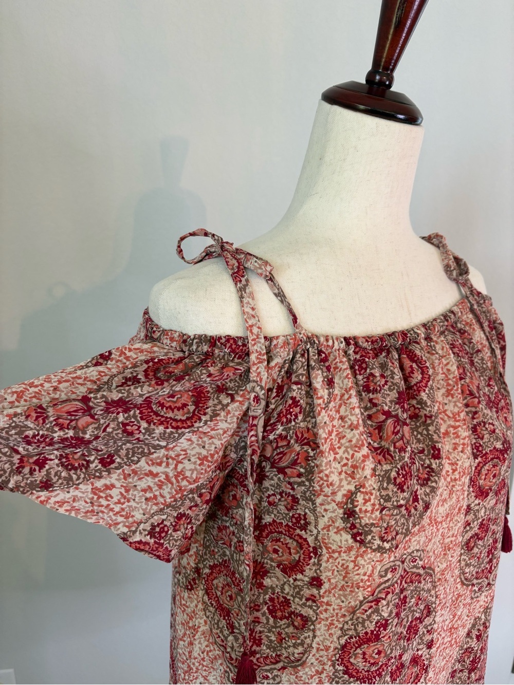 Madewell Silk Cold Shoulder Paisley Print Mini Dress Tassels Size Medium - Picture 4 of 10